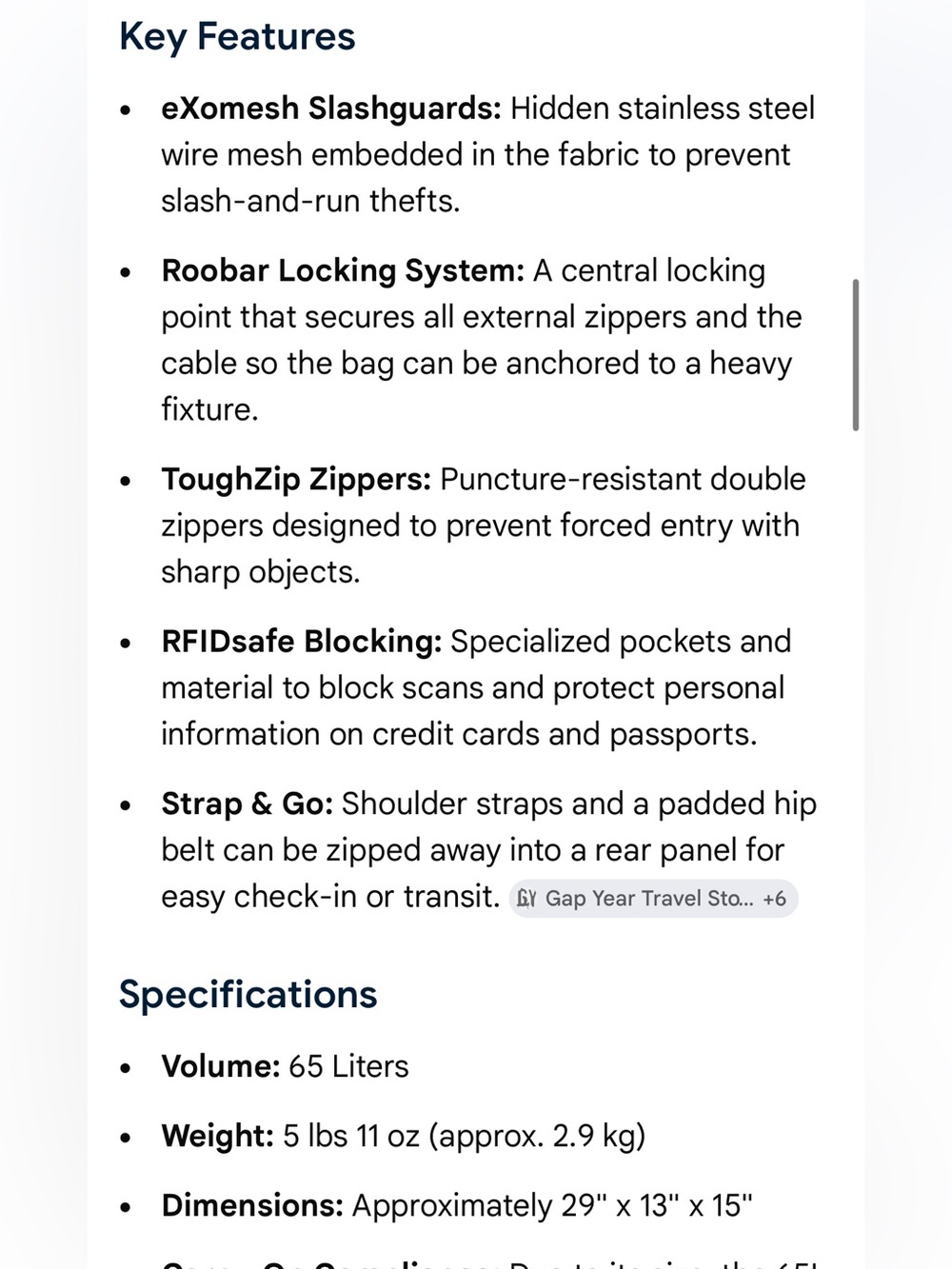 Antitheft PacSafe VentureSafe EXP65 - Picture 5 of 8